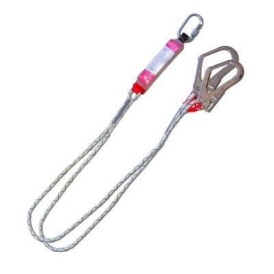 Eslinga doble fija con absorbedor y dos ganchos y un mosquetón de acero