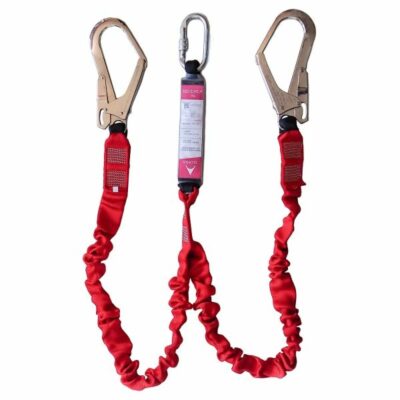 Eslinga doble elástica con absorbedor, mosquetón y conectores de acero